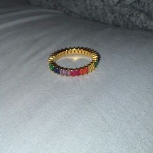 Gold Tone Rainbow Cubic Zirconia Band Ring